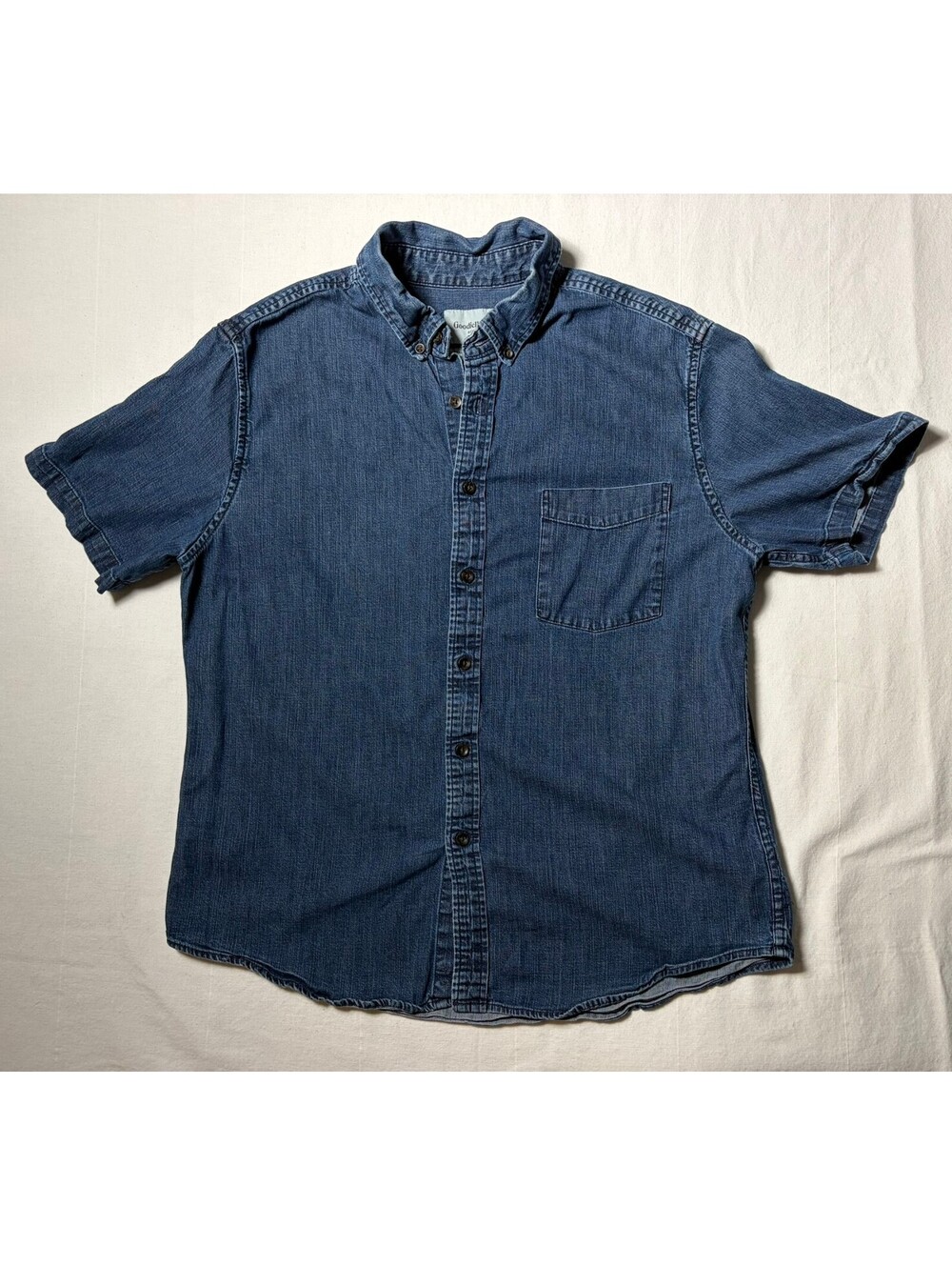 Goodfellow & Co Men’s Dark Denim Short Sleeve Button Up Shirt Casual Workwear